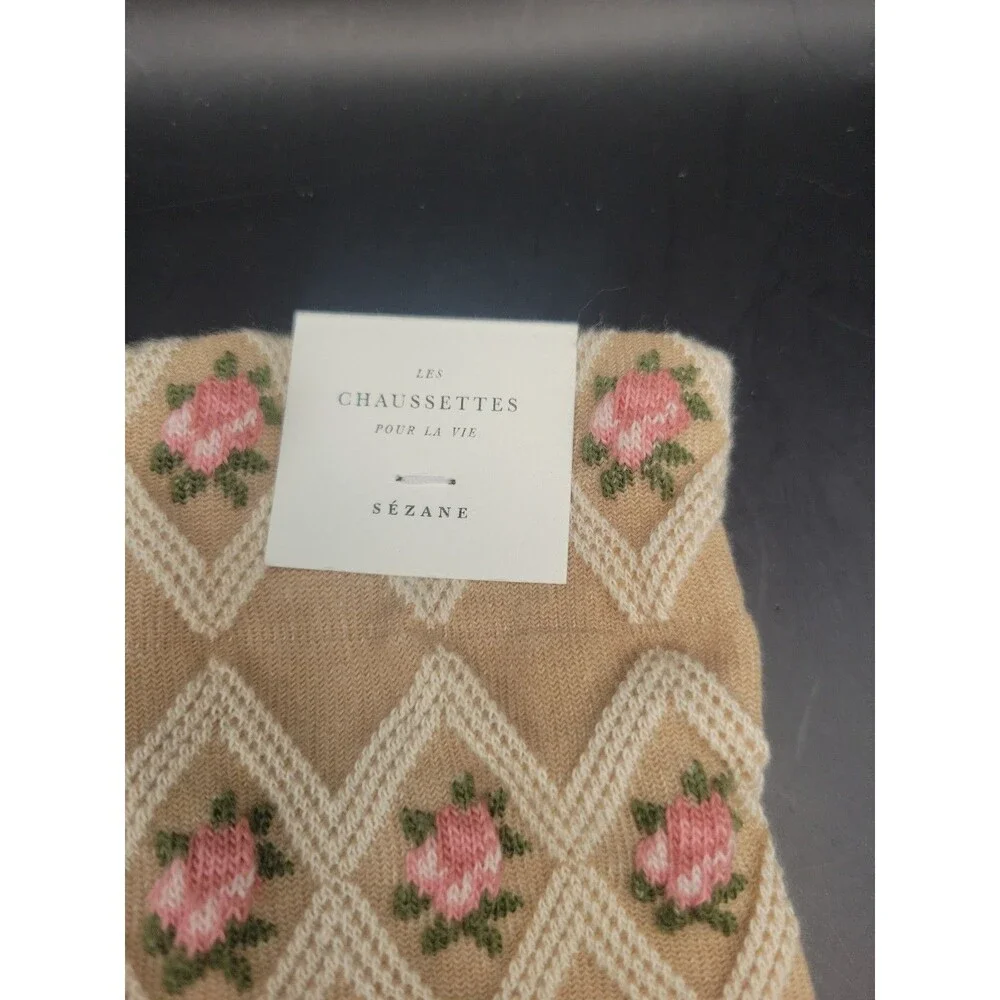 Sézane Julia Socks Vintage Rose Blush/ Beige Cotton Blend One Size France